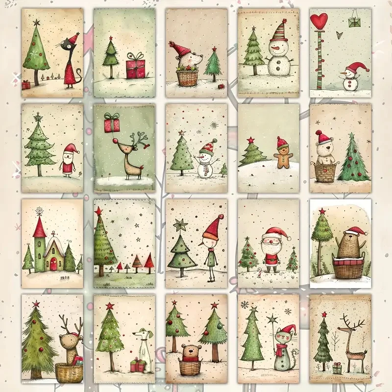Neue 20 Stück Weihnachtskarten, faltbar, niedliche Cartoon-Tier-Grußkarte für Party, Hochzeit, Dekoration, kreative Geschenke, Einladungspostkarten