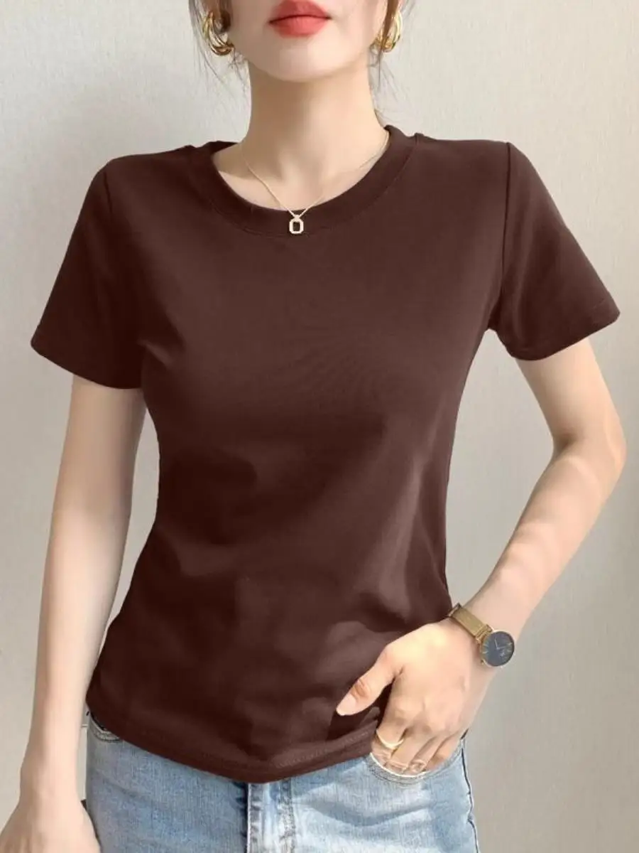slim-fit-cotton-blend-base-shirt-short-sleeve-women's-summer-new-style-round-neck-sun-protection-face-veil-mask-inner-wear