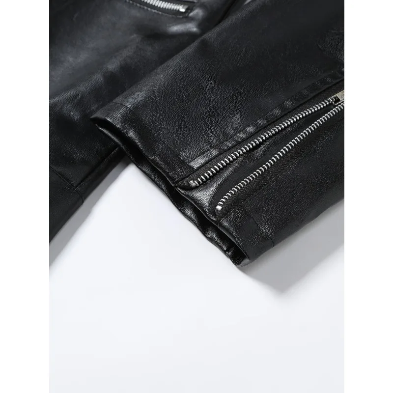 New Men's Leather Jacket Fashion Solid Color Handsome Lapel Motorcycle Leather Jacket Rock Punk Tops 2026 view 3