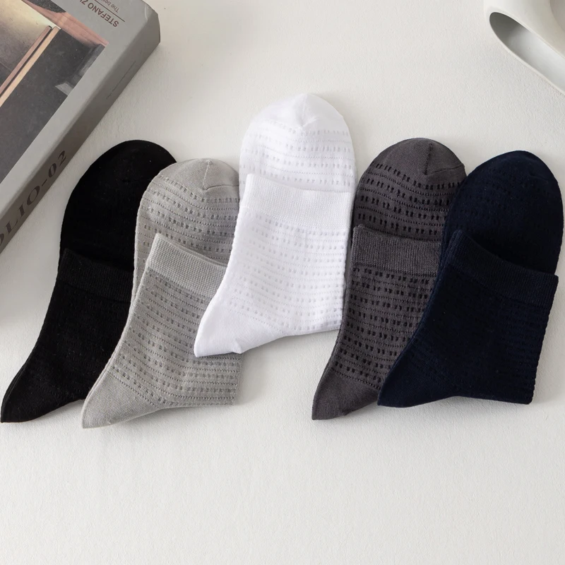 5Pairs Bamboo Fiber Socks Men Casual Business Mesh Breatheable Anti-Bacterial Comfortable High Quality Sock Male Size EU38-45
