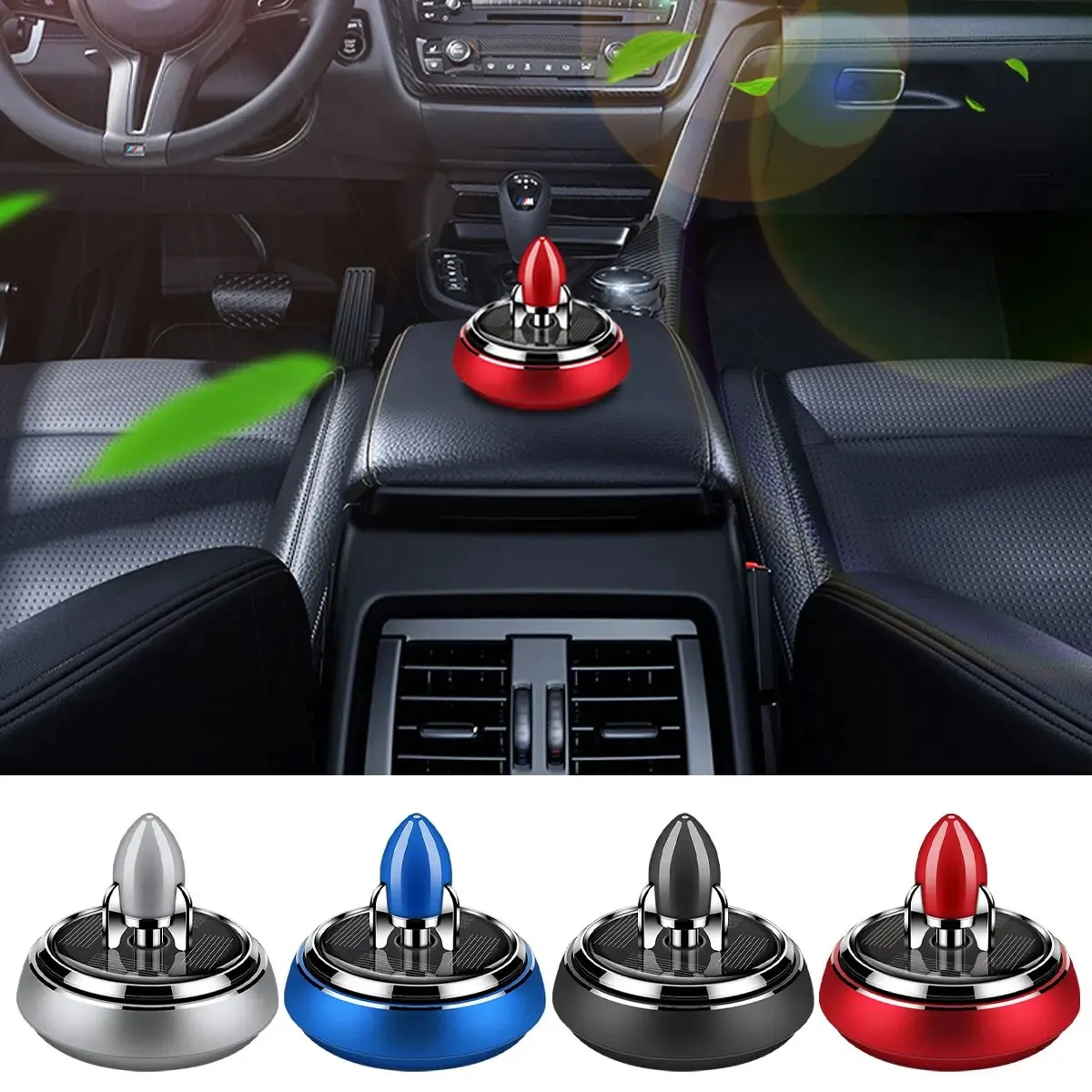 1set Car Solar Rocket Aromatherapy Car Rotating Aromatherapy Creative Purifying Air Freshene Car Perfume Decoration Accessories