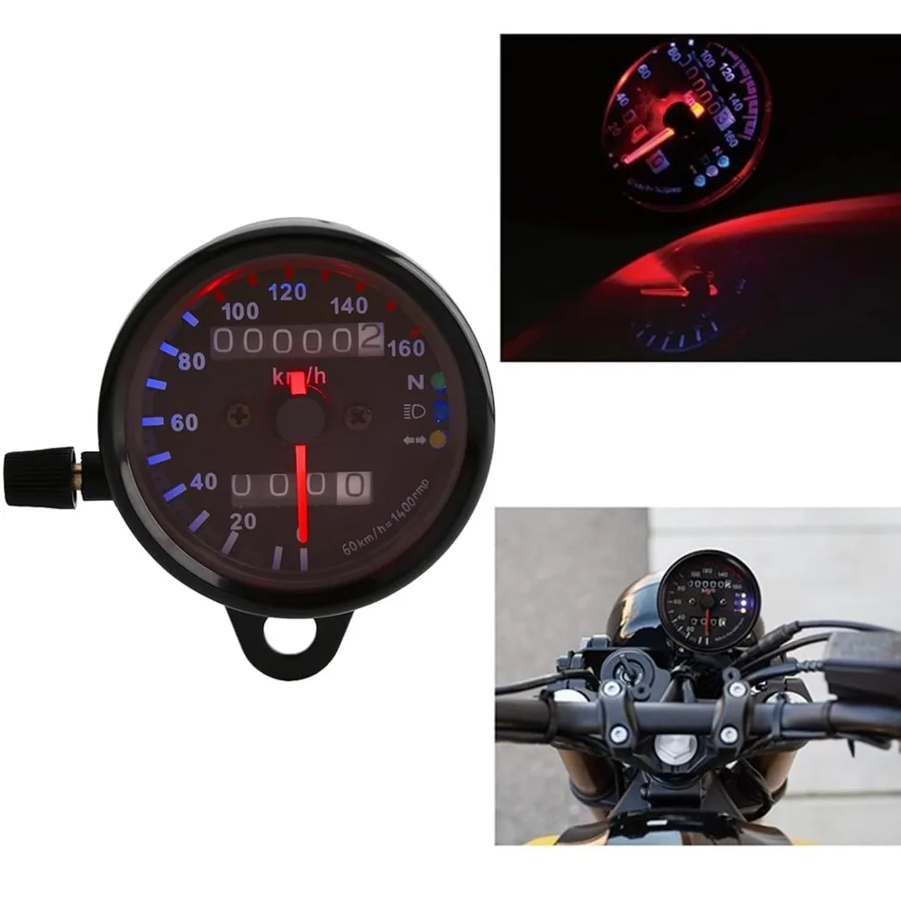 Dual Display LED Backlight Speedometer Gauge Black Shockproof Dual Odometer Gauge Digital Display Speedometer Motorcycles