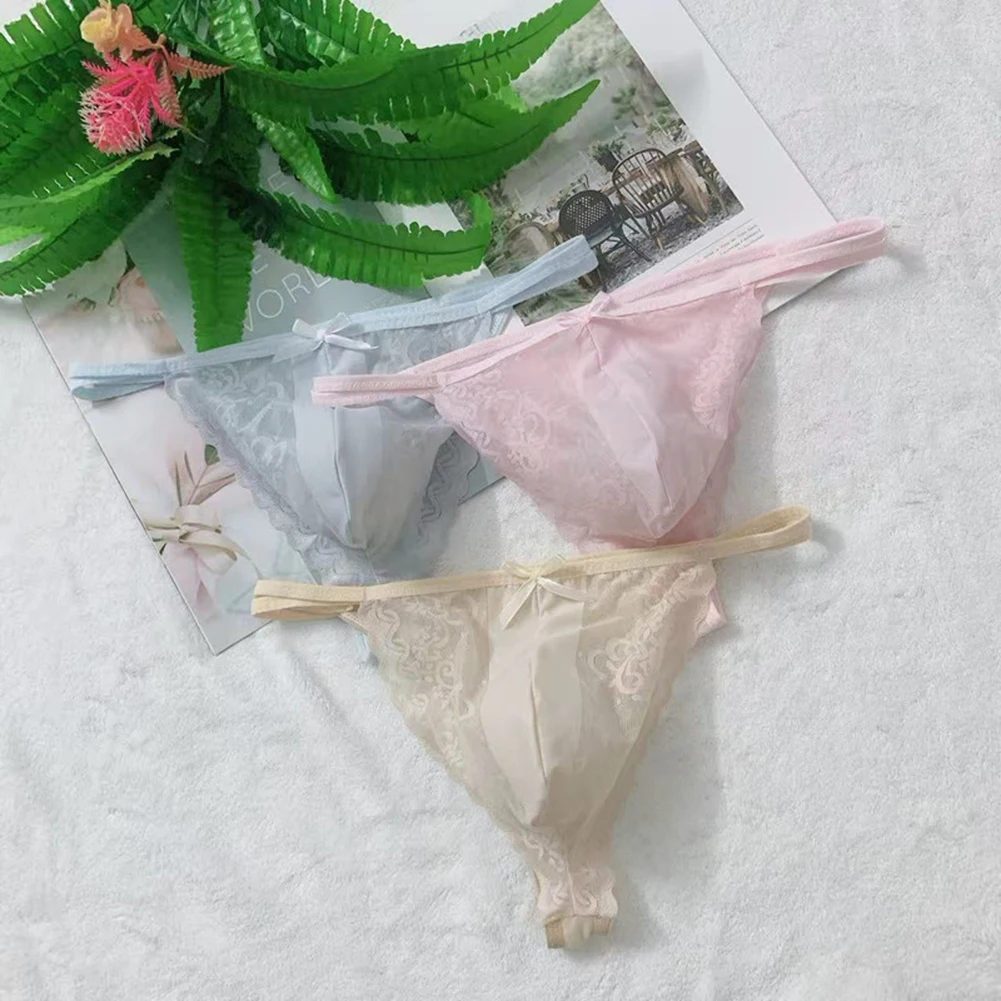 

Sexy Men's See Through T-Back Panties Erotic Sleep Bottoms Seamless Lingerie Lace Thongs G String Gay Sissy Pouch Underwear