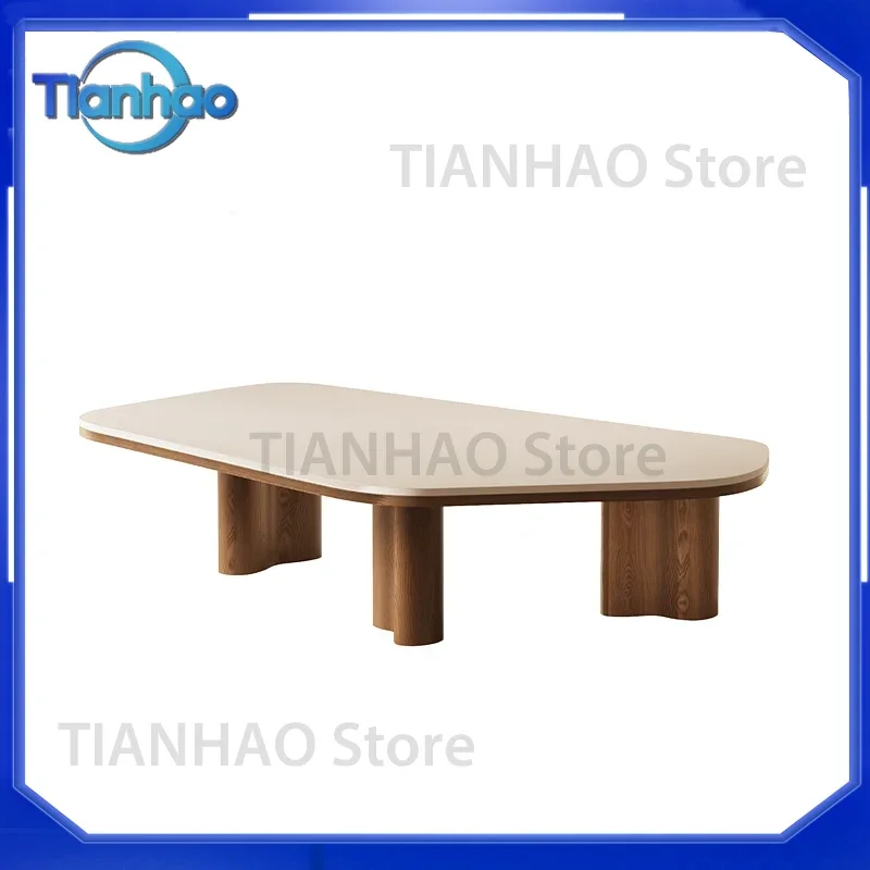 Minimalist Rock Slab Solid Wood Coffee Table for Living Room Small Apartment Household Use Light Luxury Small Sofa Table