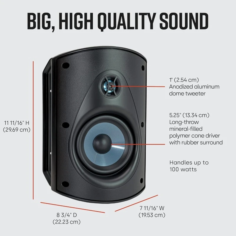 Audio Atrium 6 Outdoor All-Weather Speakers with Bass Reflex Enclosure, Broad Sound Coverage, Speed-Lock Mounting System