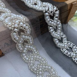 1Yard Pearl Lace Trim Clothing Accessories Collar DIY Embriodery Beading on Mesh Lace Trim Clothes Lace Tape Applique