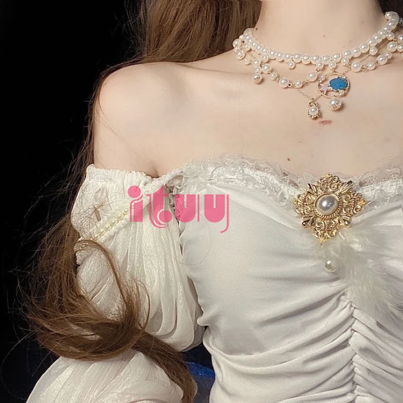 Handgemaakte Lolita Retro Barokke Edelsteen Ketting Oceaan Shell Hanger Parelsnoer Bruiloft Zoete Sleutelbeen Ketting Accessoire