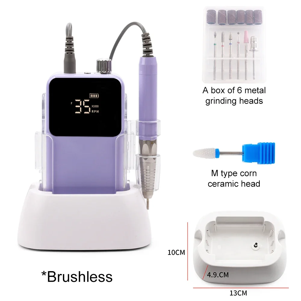 Rechthoek Desktop Draadloze Basis Borstelloze Nagelboormachine 35000 Rpm Boor Elektrisch Voor Manicure Pedicure Oplaadbare Batterij