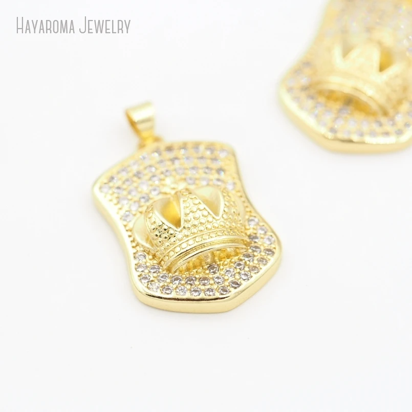 10Pcs Jewelry Wholesale Gold Color Metal Cubic Zirconia Invisible Setting Copper Geometric Free Form Crown Pendant PM52936