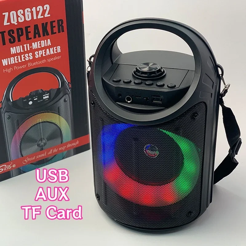 Imagem -06 - Alto-falante Bluetooth Subwoofer Música Luz Colorida Portátil Alta Potência Boombox Exterior Portátil Alça de Ombro Cartão de Som Usb Zqs6122