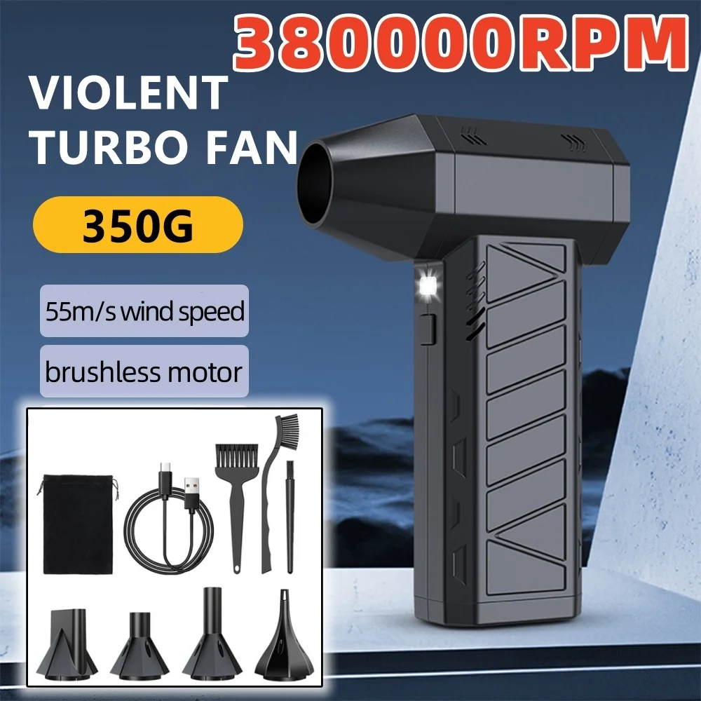 

Violent Fan 380000RPM Powerful Air Blower Vacuum Cleaner Type-C Charging Strong Winds 55m/s Brushless Turbo Jet Blower Car Dryer