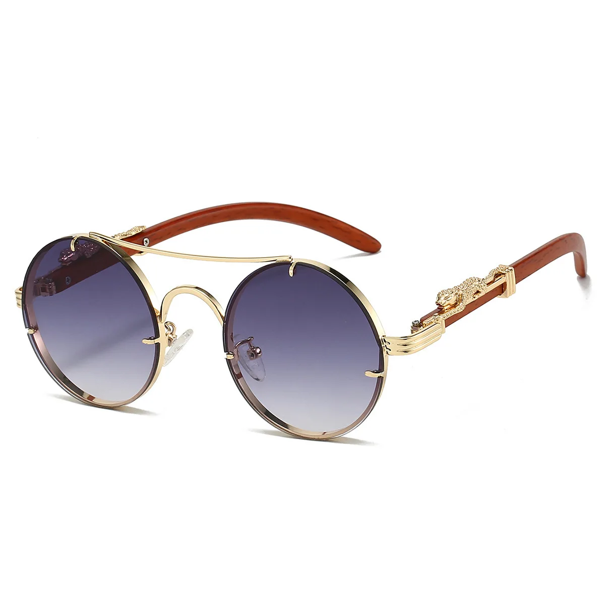 Neue Vintage Runde Sonnenbrille Für Männer Frauen Doppel Balken Leopard Kopf Modische Trendy Hohe Qualität UV Beständig Fahren Glasse – Detail 5