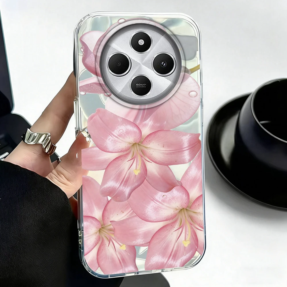 Handyhülle für Xiaomi Redmi 14C 15C 13C Note 15 14 13 Pro 12 11 8 9 A3 A1 Stoßfest mit Lilien-Blumen-Kunstdesign Koreanisches Muster Cover