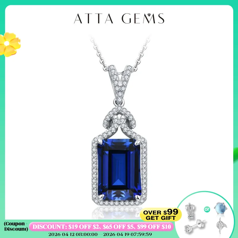 

ATTAGEMS New Asscher Cut 14*10mm Blue Sapphire 925 Sterling Silver Necklace for Women Diamond Wedding High Quality Jewelry Gifts