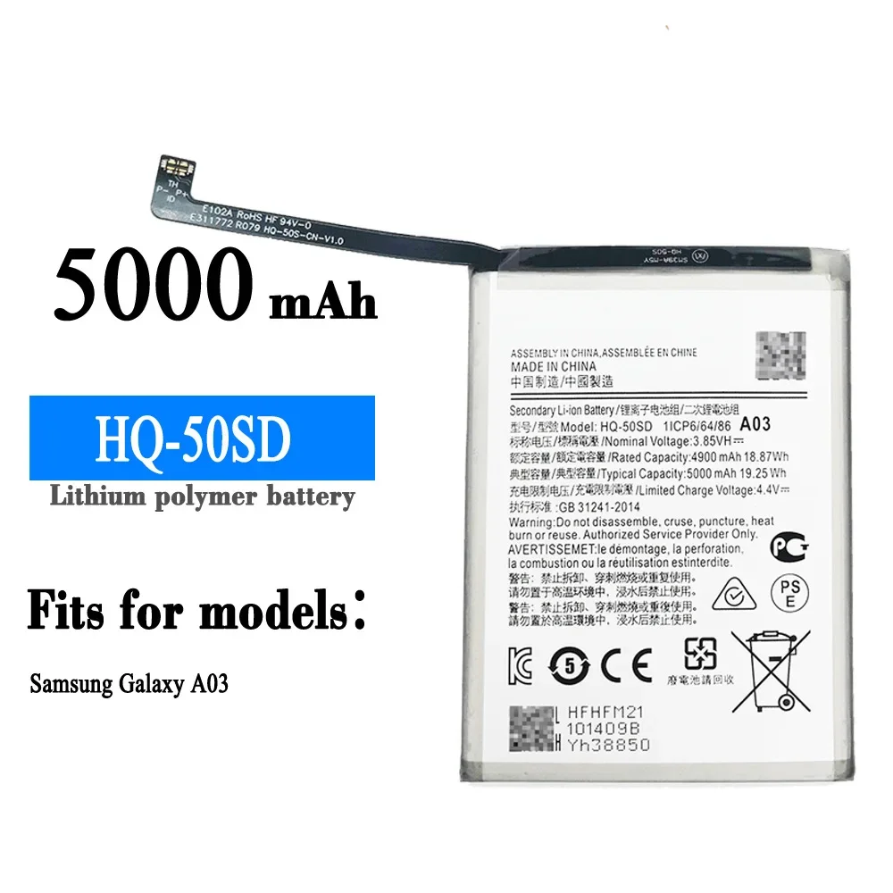 Latest Battery HQ-50SD For Samsung Galaxy A03 A03S 5000mAh High Quality Internal Rechargeable L-ion Bateria + Free Tools