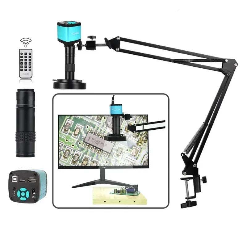 Yi Zhan Recording Camera 48MP 4K Video Record Microscope Arm Stander with 150X Lens and LED Light