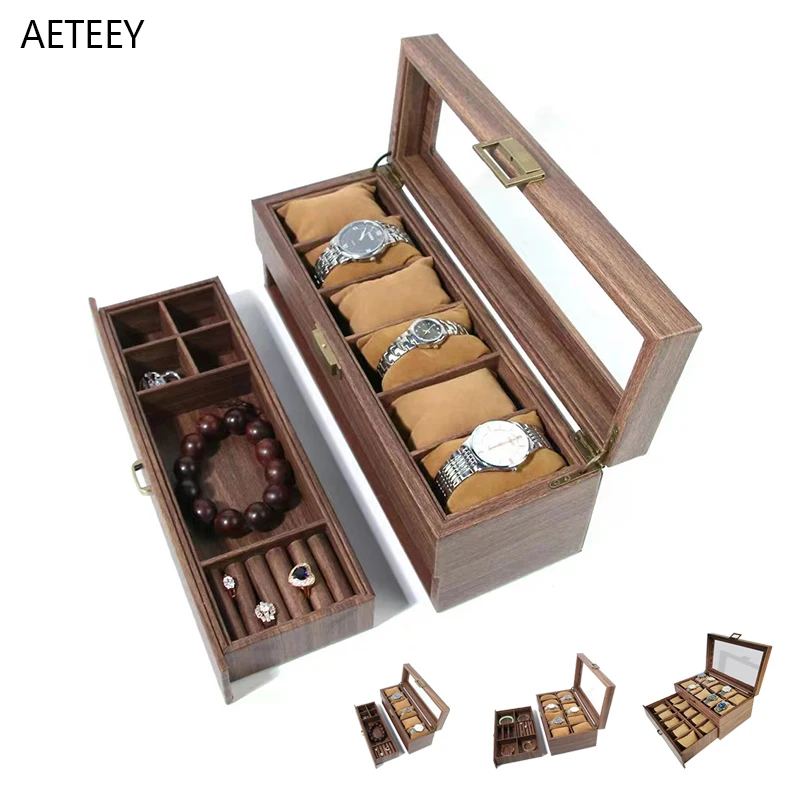 

20 Slots Watch Case MDF Wood Grain Double Layer Watches Jewelry Bracelet Display Storage Box Vintage Style Advanced OrganizerCus