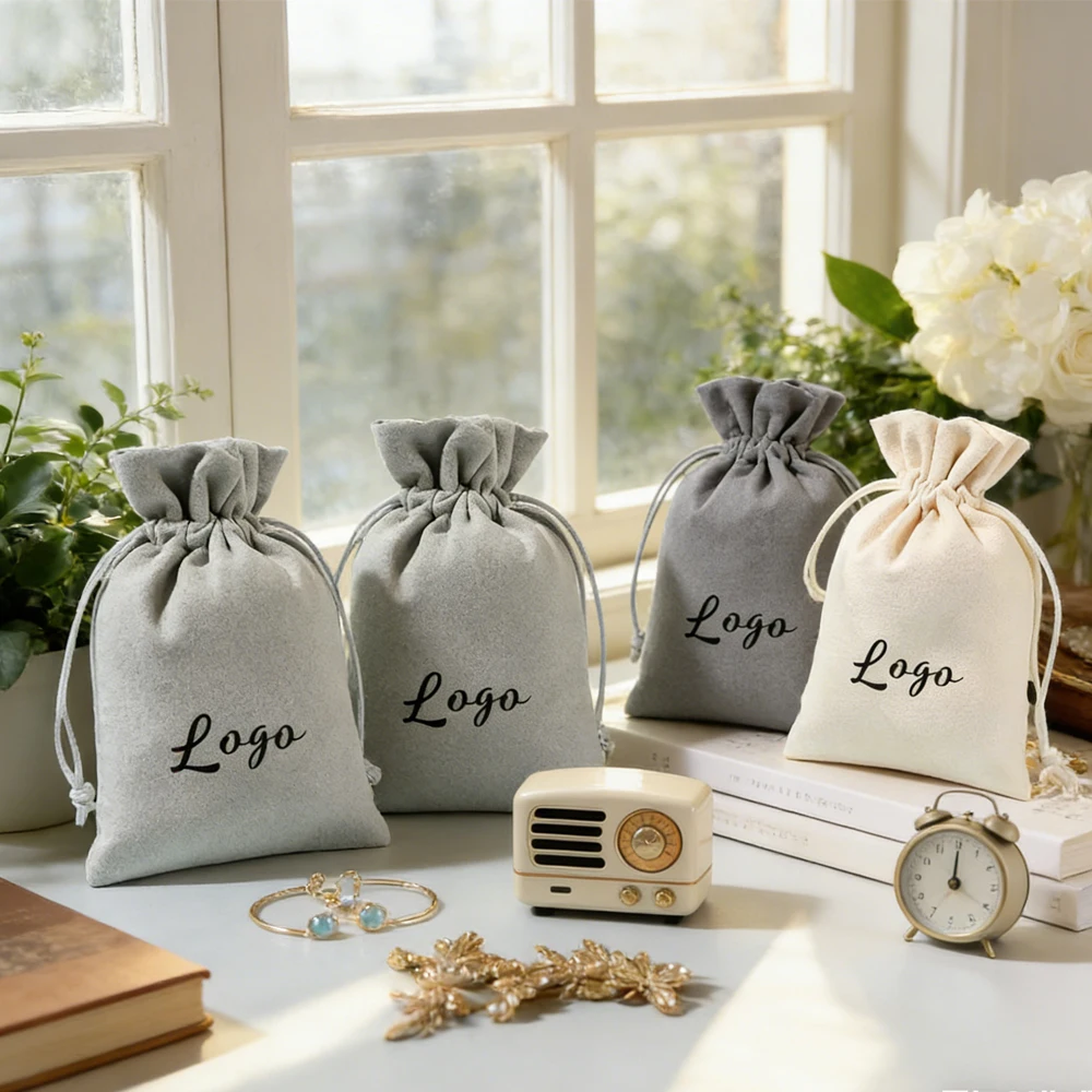 

100Pcs Custom Luxury Earring Pouches Microfiber Velvet Jewelry Pouch Bags Best Quality Drawstring Bag Perfume Necklace Packaging