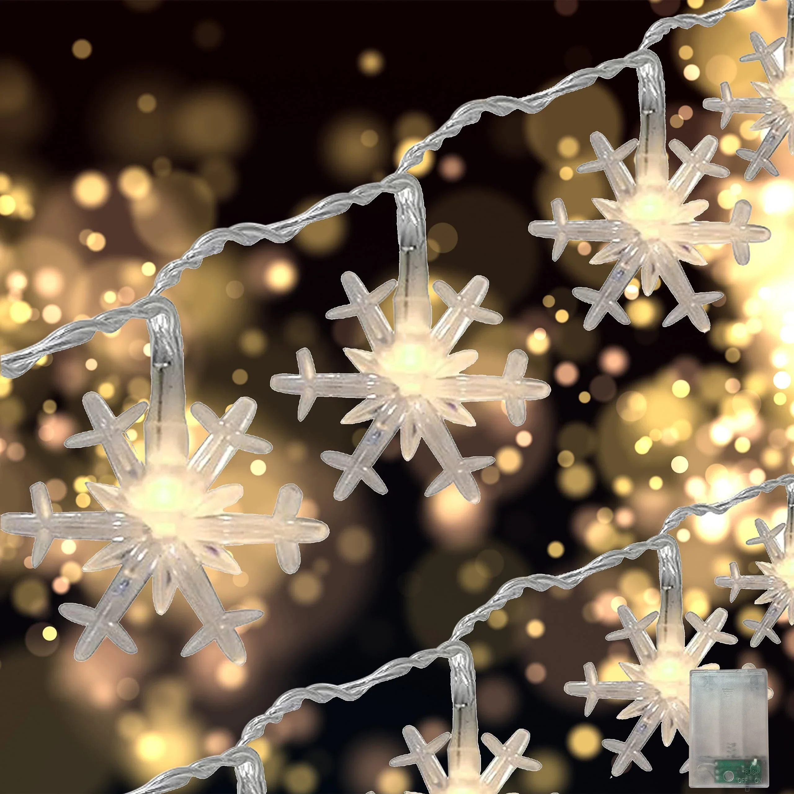 LED Snowflake Lights String Festoon Light Christmas Decoration Battery-Operated Garland Garden Party Wedding New Year's Navidad