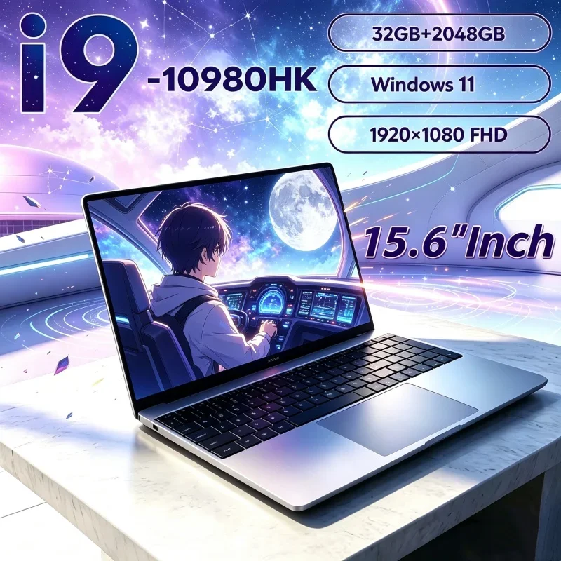 15.6 Inch Lively Laptop Intel Core I9‑10980HK 16GB RAM 1TB/2TB SSD Fingerprint Unlock Windows 11 Gaming Notebook