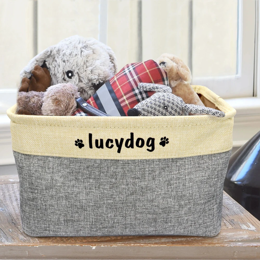 Custom Dog Toys Storage Bins Canvas Collapsible Dog Accessories Storage Basket Bin Pet Organizer Box Perfect For Organizing Toys