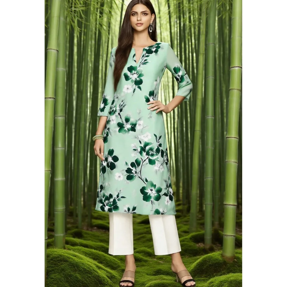 Muslim Dress Kurt Women's Fashionable And Elegant Long Sleeved Straight Tube Casual Flowers Color Pattern Abaya Luxury