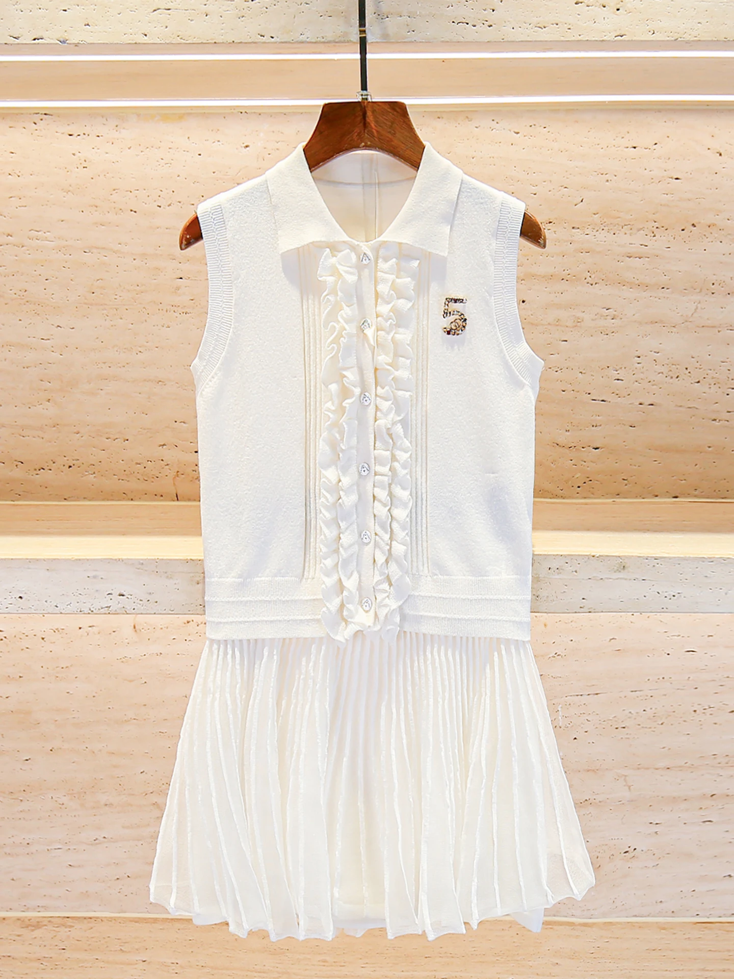 

Высококачественный летний вязаный жилет, топ, комплект с юбкой, женский ансамбль Faion, кружевная отделка с цветочным принтом, полиэфирное волокно, застежка-молния