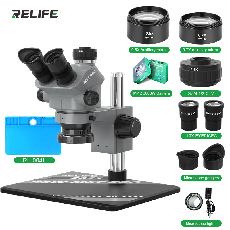 RELIFE RL-M5T Pro-B11 Trinocular HD Microscope 7-50 Time Zoom Phone Repair PCB Inspection Precision Instrument Repair Microscope