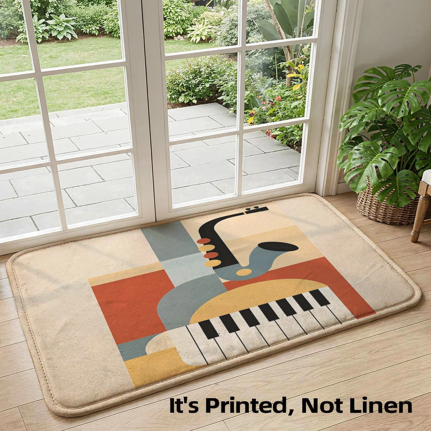 Decorative Piano Area Rug Bohemian Mid-Century Modern Music Theme Keyboard Mat Living Room Entryway Decor Gift for Musician