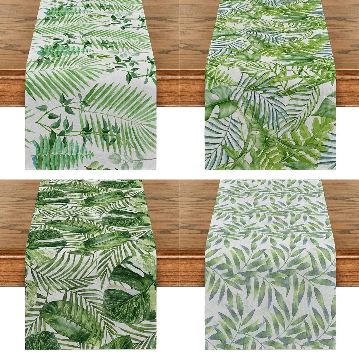 Plant Style Green Palm Leaves Table Flag Rainforest Plant Table Runner Holiday Party Home Kitchen Tables Aesthetically Decorated