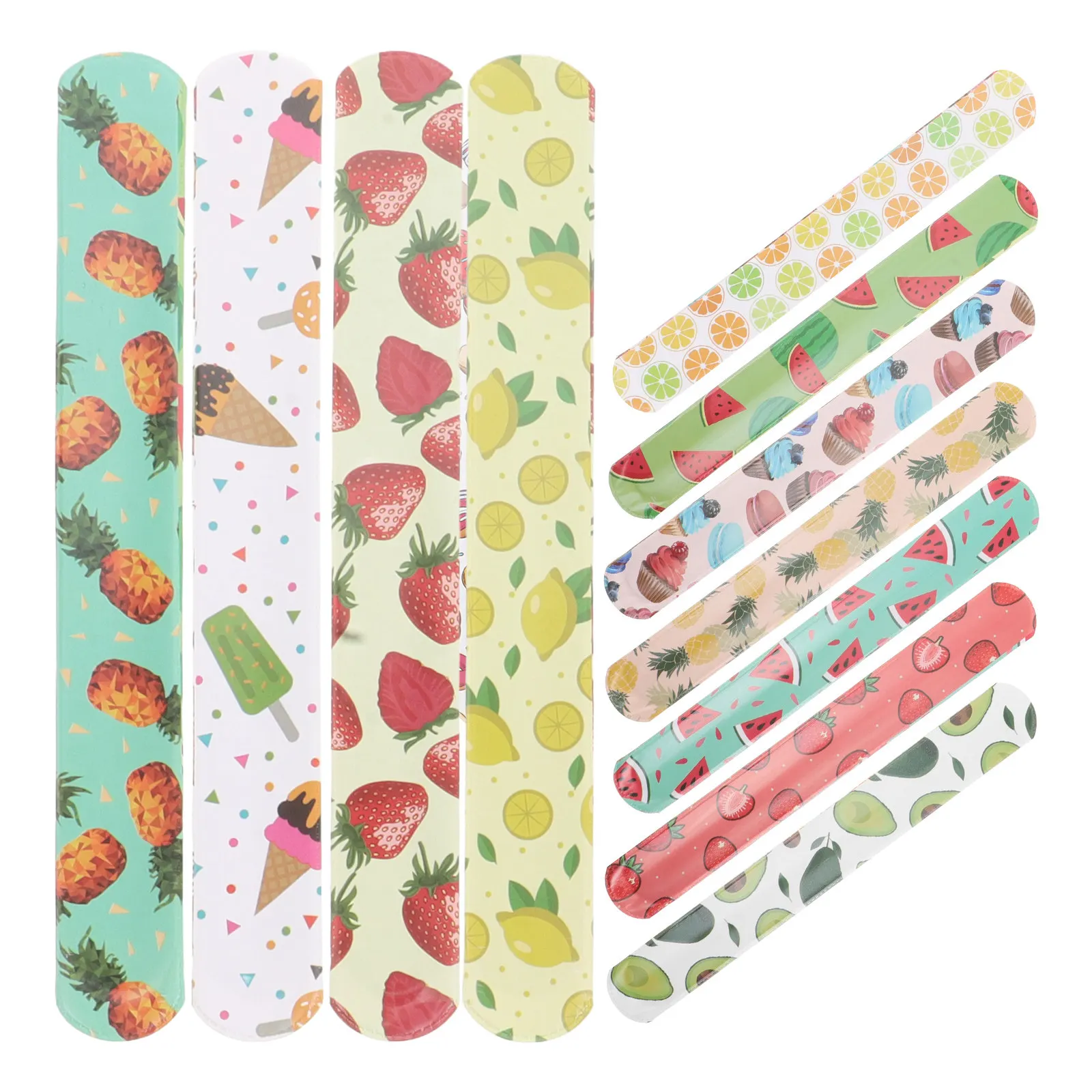 12Pcs Bright Fruits Slap Bracelets Flexible PVC Wristbands for Parties Outdoor Activities Trick Or Treat Goodie Bags