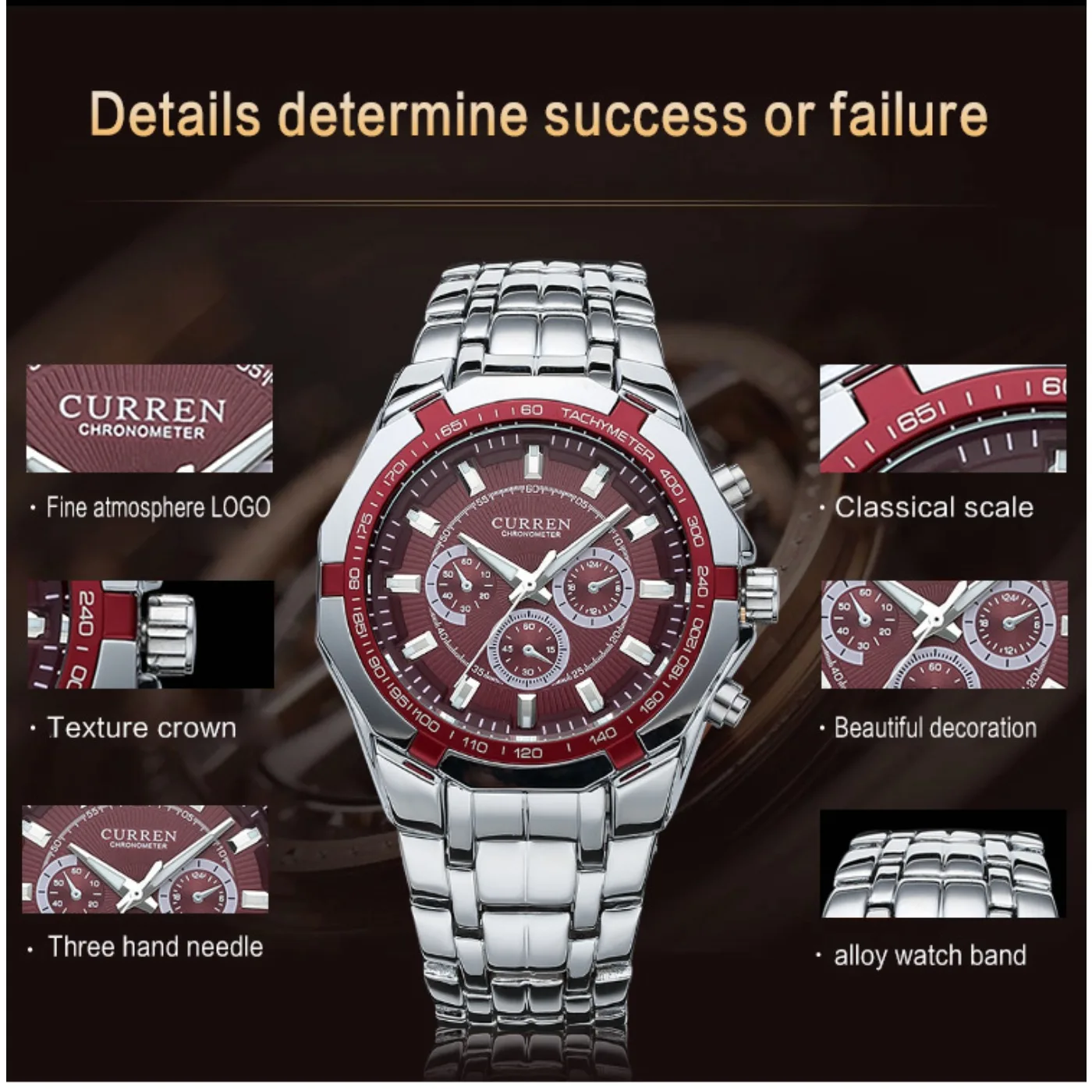 CURREN Men Luxury Brand Military Sport Mens Watches Full Steel Quartz Clock Men's Waterproof Business Watch Relogio Masculino view 6