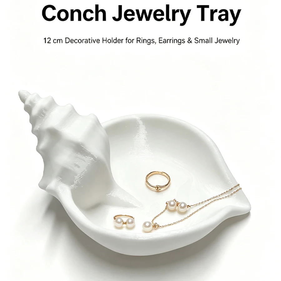 Creative Three-Dimensional Conch-Shaped Jewelry Storage Tray, Ocean-Themed Shell-Shaped Jewelry Organizer, Ring, Earring, and Necklace Storage Display Stand, Matte White Surface with Smooth and Soft Touch, Multifunctional Vanity Table, Bathroom, Entryway, and Desktop Storage Tray, Modern Minimalist Cute Decorative Tray, Bedroom Vanity Table Decoration, Creative Gift for Jewelry Enthusiasts, Gift for Women, Bridesmaid Favor, New Product Launch
