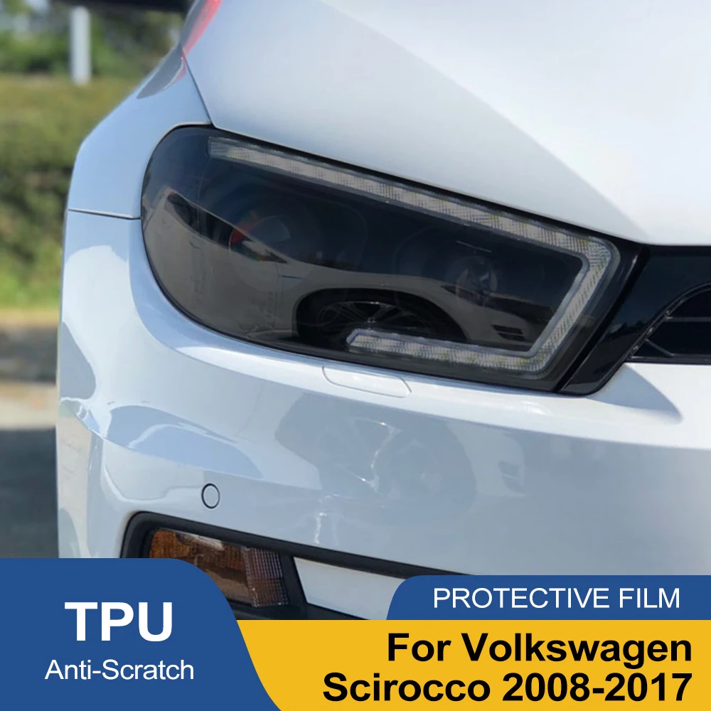 For Volkswagen Scirocco 2008-2017 Car Headlight Protective Film Smoke Black Pre Cut Anti-Scratch High-Gloss Auto Vinyl Wrap Film