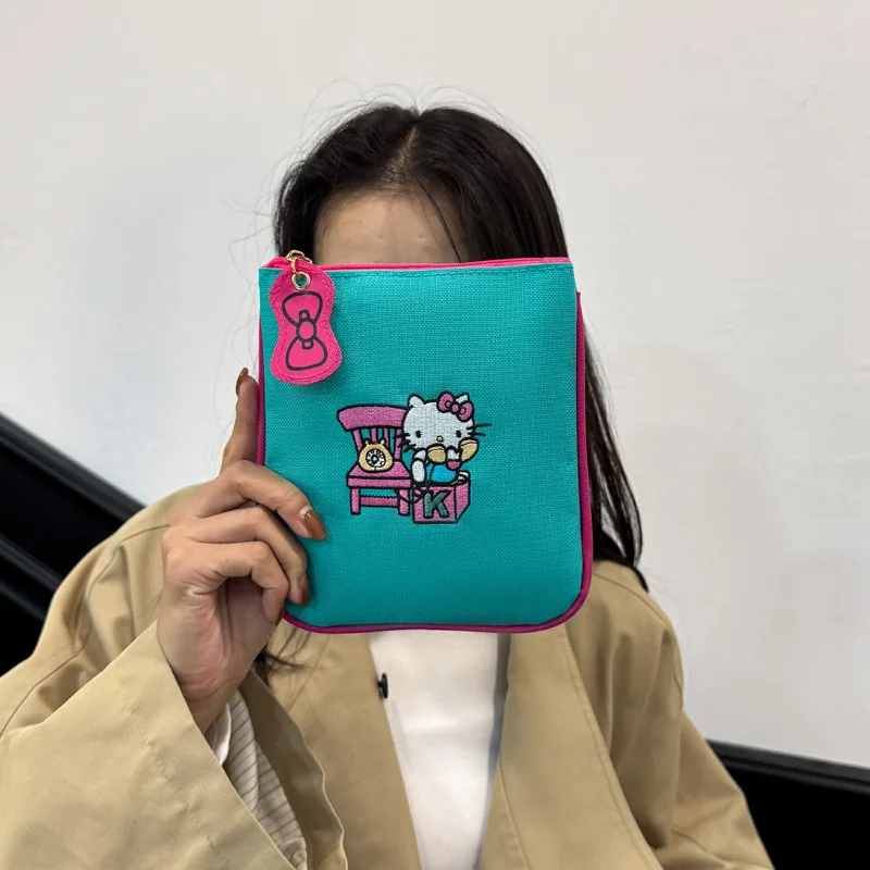 

Sanrio Hello Kitty Wallet Cute Canvas Embroidery Portable Makeup Bag Storage Bag Cartoon Lipstick Jewelry Bag Birthday Gifts