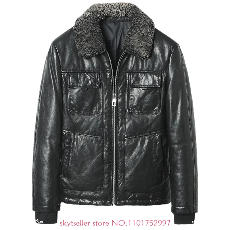 High Quality Genuine Leather Jacket  Men sheepskin coat  Leather Coat Mens business thick down Jacket