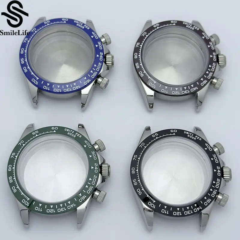 SmileLife 39mm VK63 Silver/Black/Gold Watch Case Sapphire Glass Ceramic/Steel Bezel Fit VK63 Quartz Movement Watch Accessories - Image 4