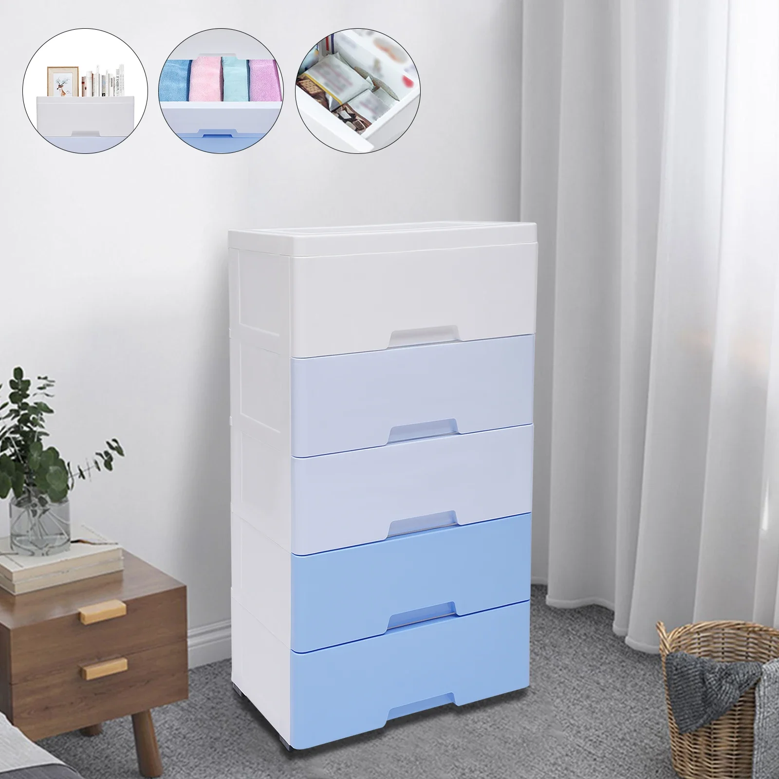 5 Drawers Storage Closet Drawers Cabinet Drawers Dresser Bedroom Cabinet Plastic