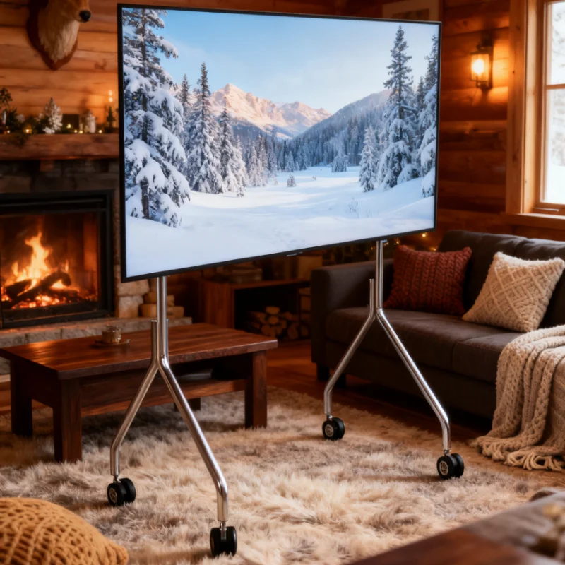 Home TV Stands Nordic Simple Luxury Stainless Steel TV Cart with Wheels 32-75 Inch TV Fit Modern Simple Easy Move Anywhere Need