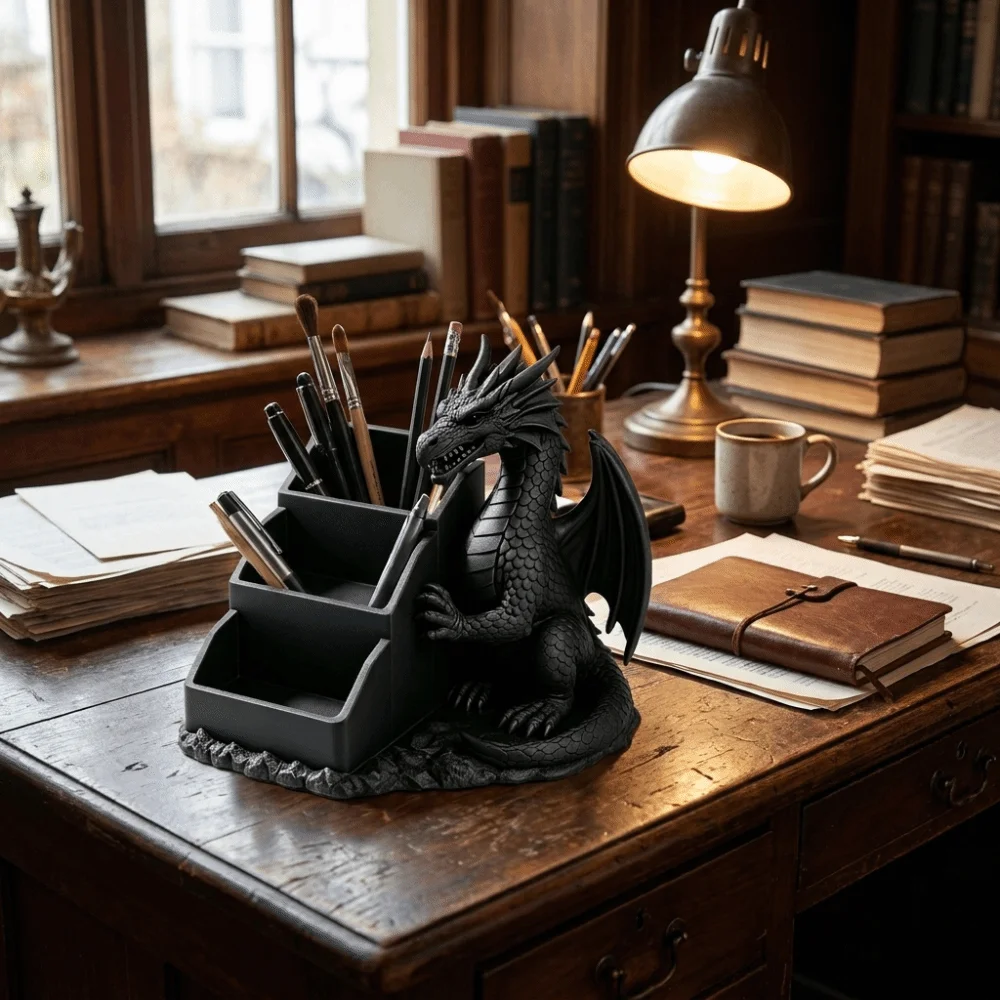 Multi Functional 3D Printed Dragon Storage Tray Unique Realistic Desktop Storage Box Plastic Pen Holder School