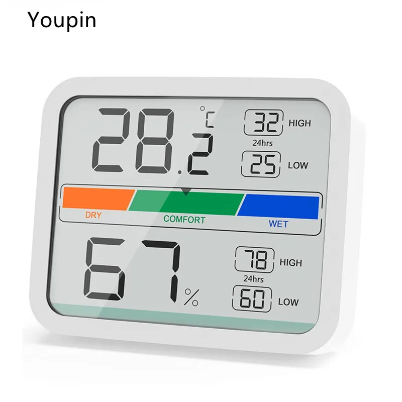 Youpin LCD Digital Thermometer 2 Hygrometer Indoor Thermo-Hygrometer with Magnet,MIN/MAX Records for Room Climate Control