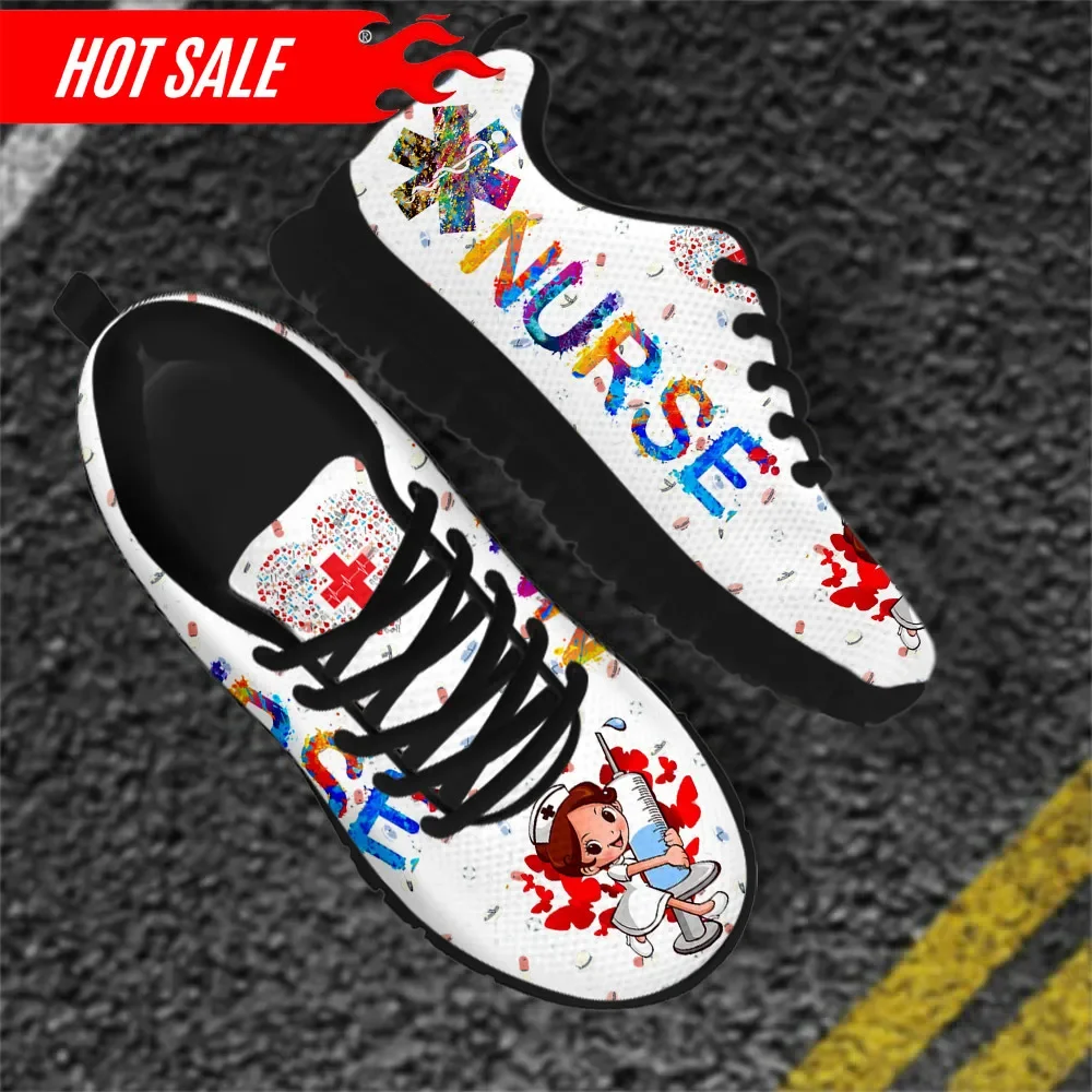 Spring Premium Nurse Shoes Flats Sneakers for Women's Cartoon Physio Surgical Design Lace Up Footwear Medical Shoe