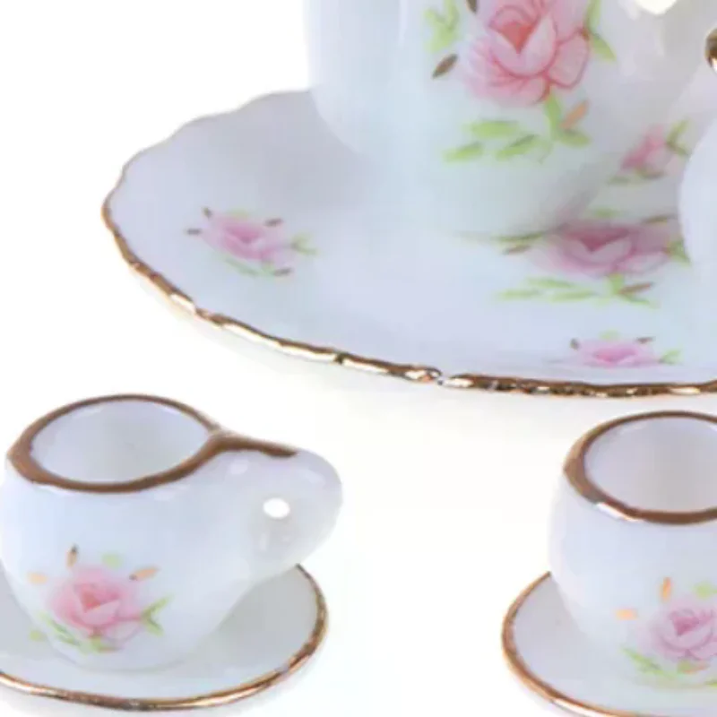 8 قطعة 1/12 دمية مصغرة أدوات الطعام الخزف طقم شاي أكواب طبق #1