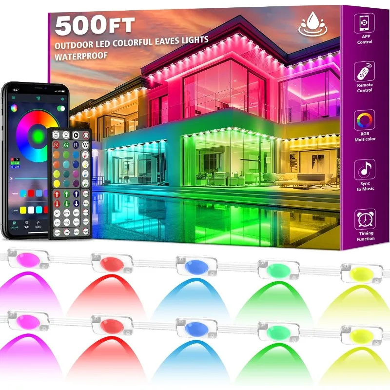 

500FT Permanent Outdoor Lights Waterproof with Smart App Control Remote,DIY Scene Modes,Music Sync hronization,Eaves Lights for