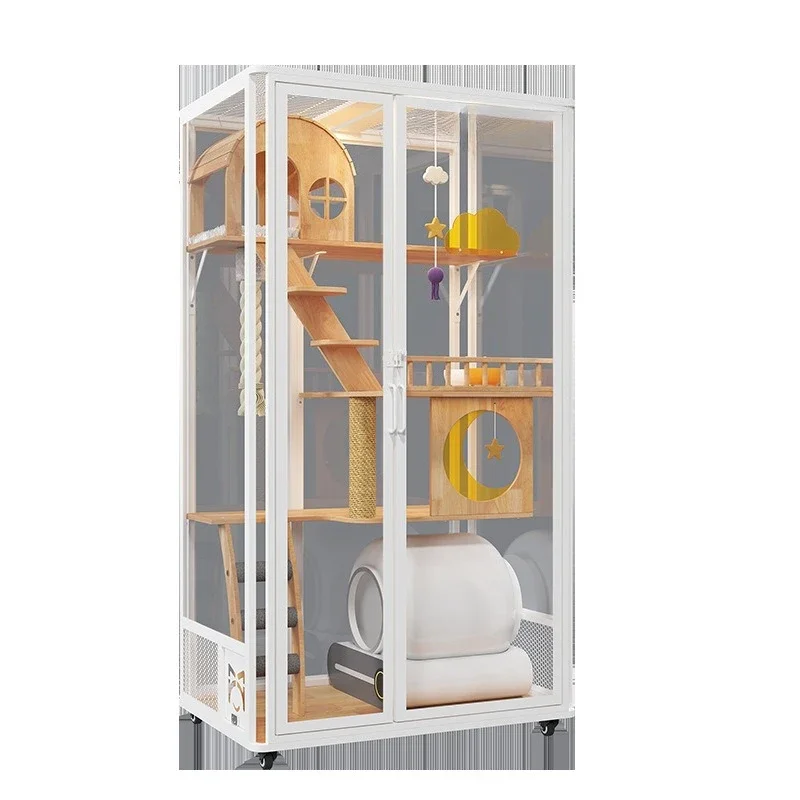 Cat villa household with toilet integrated cat cage does not occupy a small apartment solid wood cat climbing frame