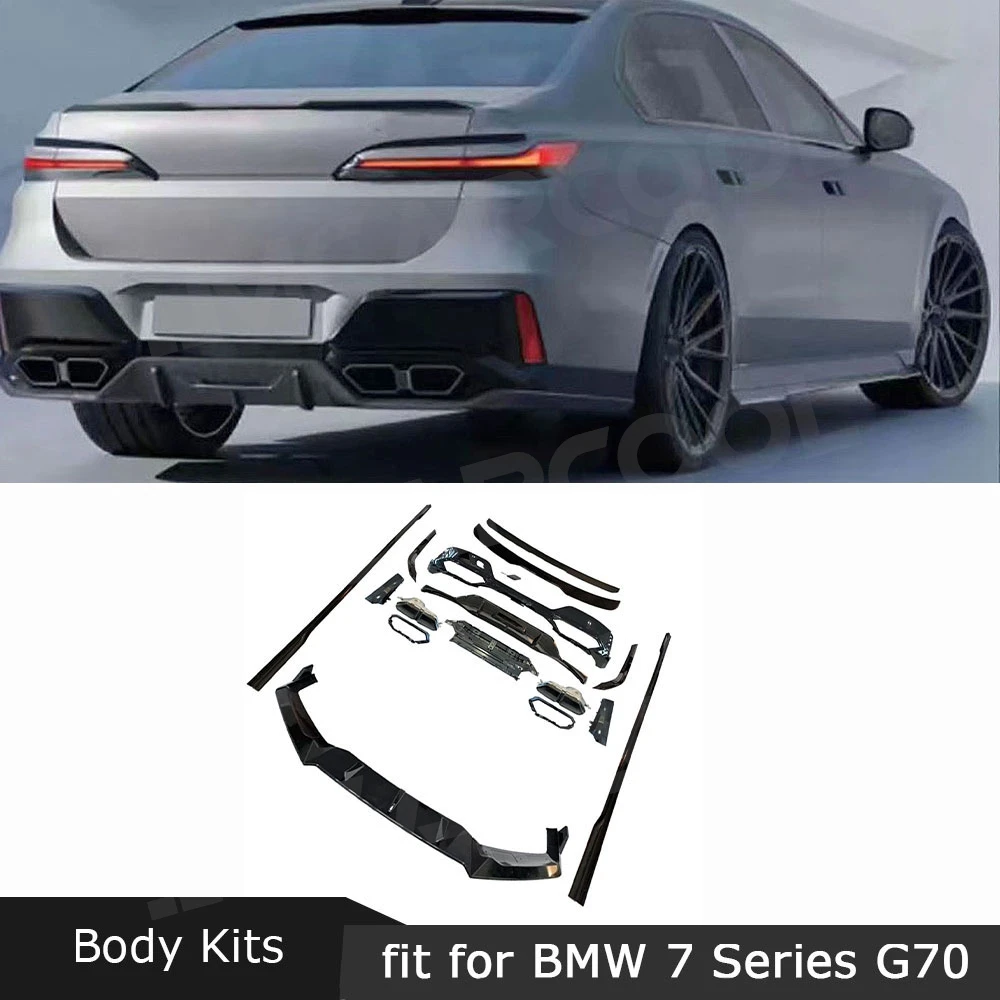 

For BMW 7 Series G70 Sport 2023+ ABS Front Bumper Lip Rear Spoiler Trunk Wing Rear Diffuser Exhaust Tips Side Skirts Body Kits