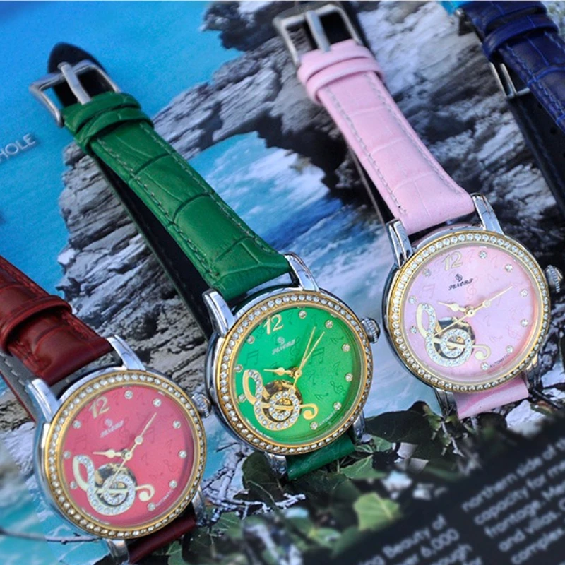 2025 New Lady Quartz Watch Fashion Hollow Music Character Fully Automatic Mechanical Ladies Watch Waterproof Birthday Gift