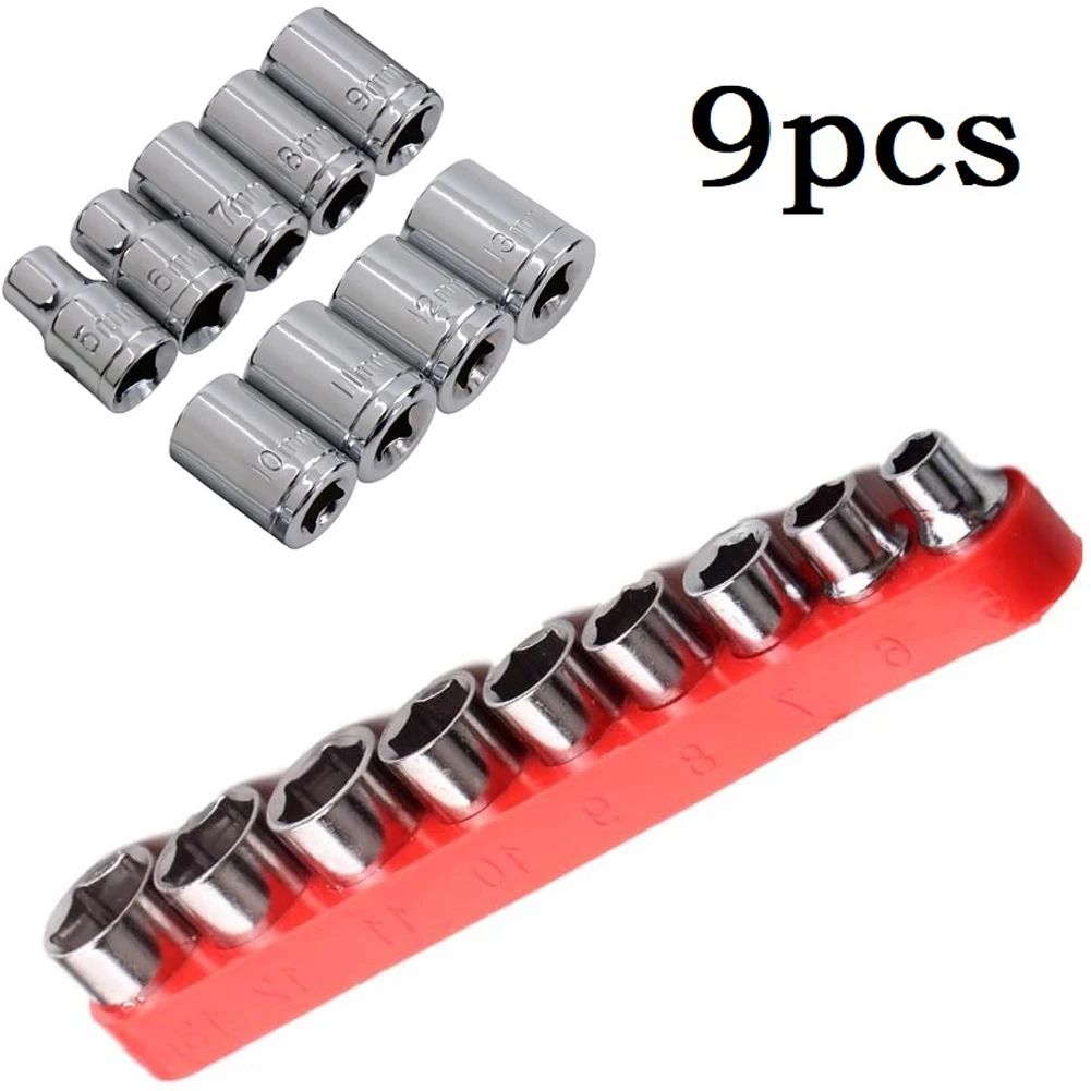 9Pcs Hex Sockets Spanners 1/4 Inch Drive 5-13mm Hex Bit Metric Socket Wrench Head Nut Removal Tool For Ratchet/power Dril Conver