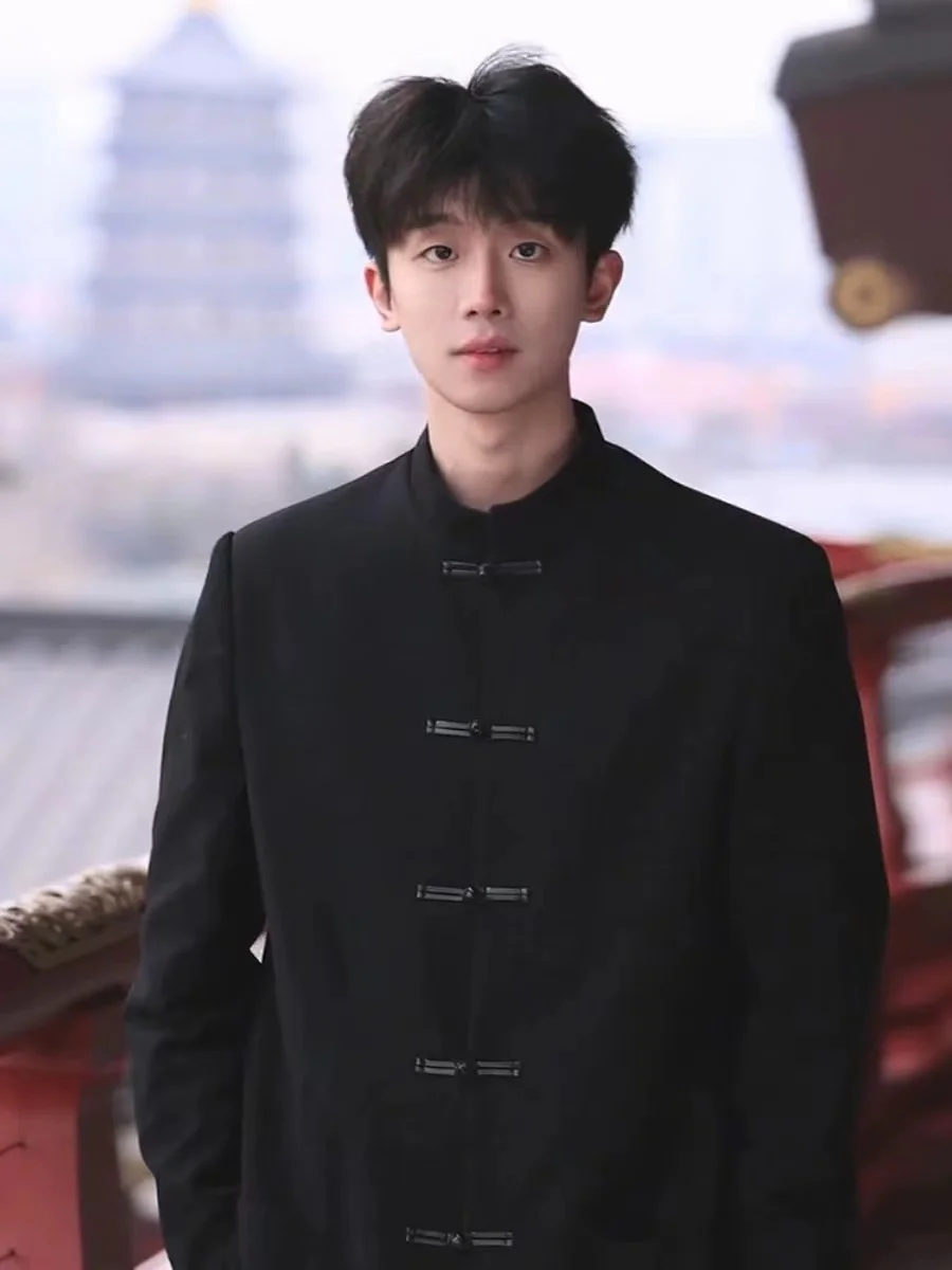 

Новый мужской костюм в китайском стиле: модная осенняя куртка с воротником-стойкой на пуговицах для подростков