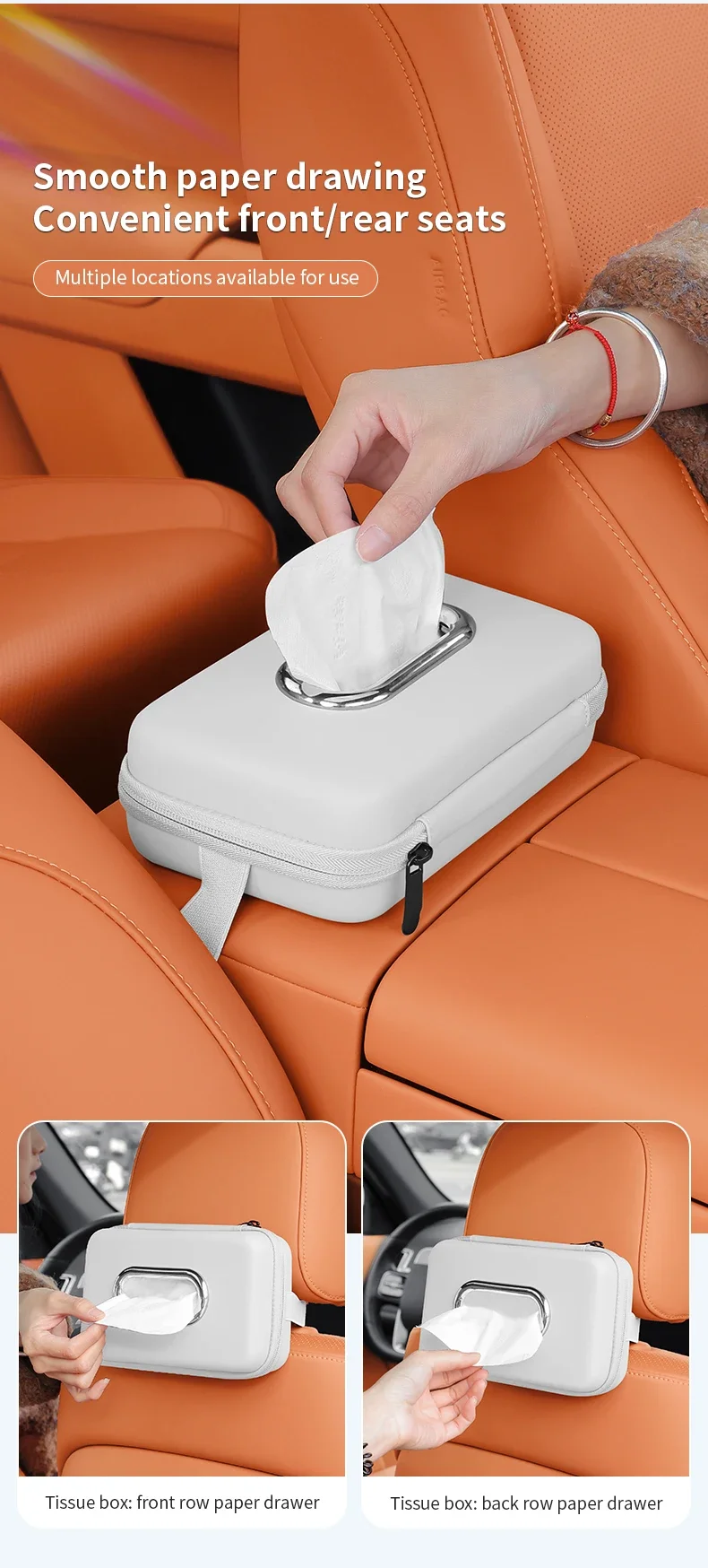 Premium Leder Auto-Taschentuchhalter für die Rückenlehne, Serviettenspender für die Armlehne, universeller Organizer für Papierhandtücher im Auto – Detail 7